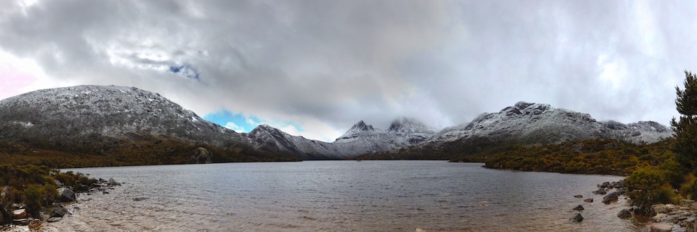 Snow capped Cradle Mountain with Dove Lake
